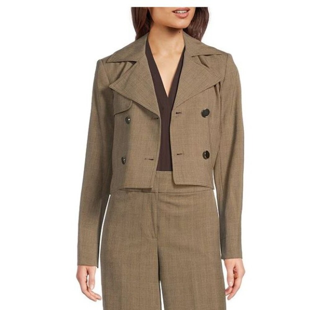 Calvin Klein Coordinating Novelty Check Double Breasted Trench size 6 women